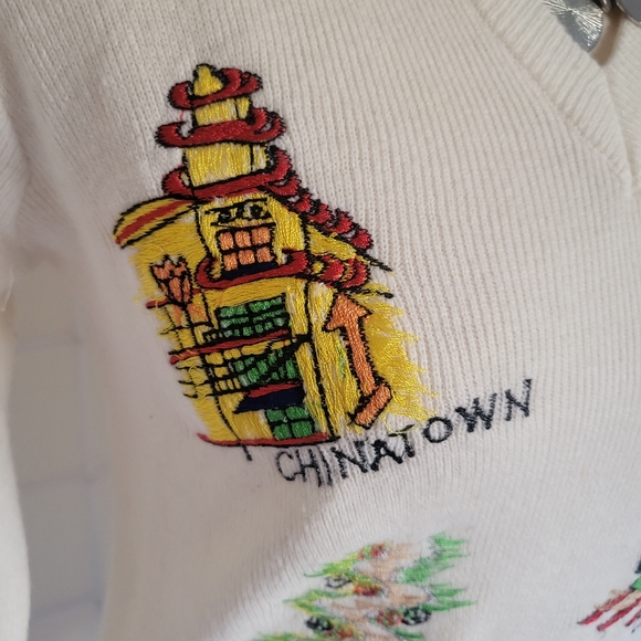 Vintage Acrylic V-Neck Embroidered Sweater - Picture 4 of 8